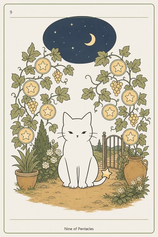 펜타클 9 (Nine of Pentacles) 타로 카드